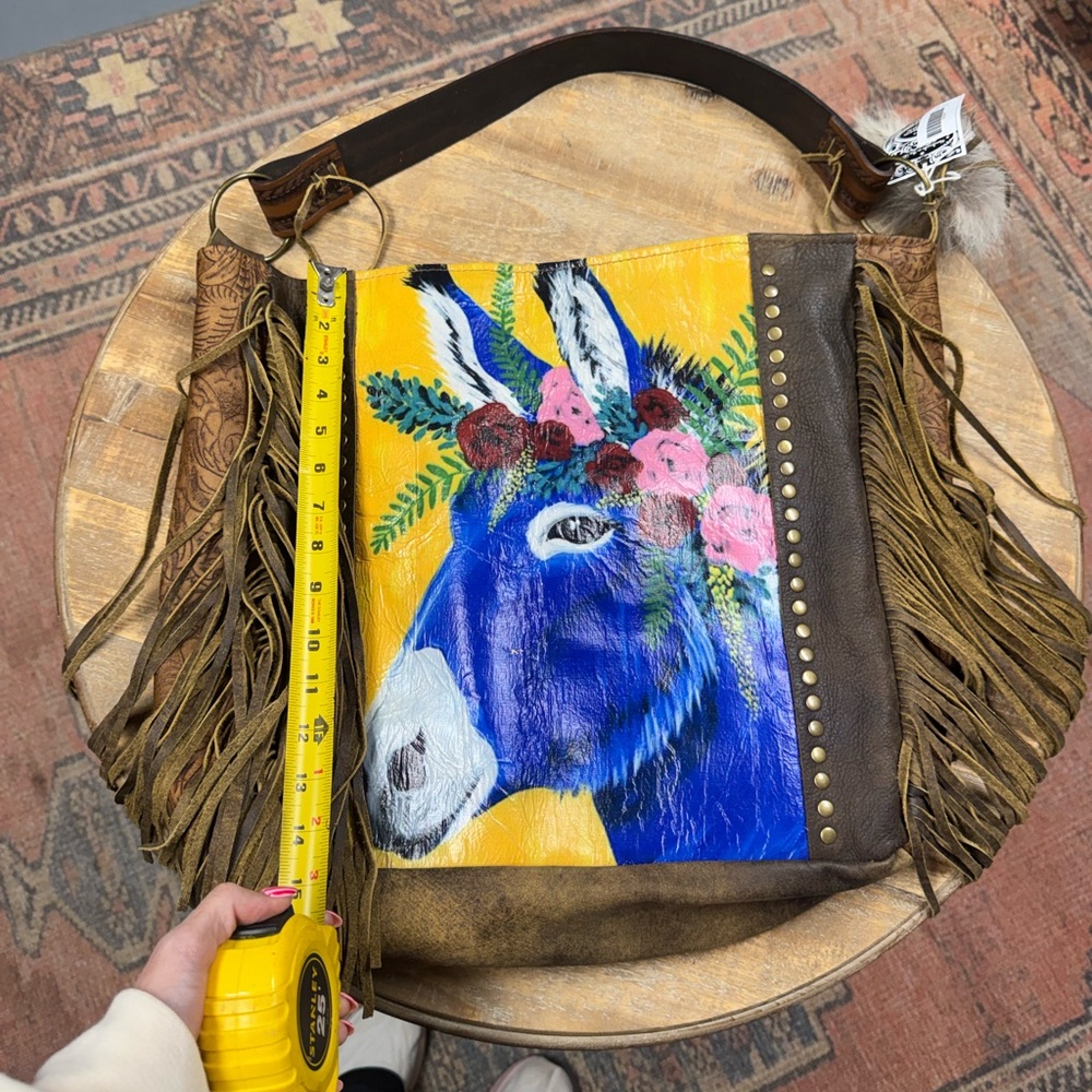 Artistic Brown and Yellow Donkey Print Shoulder Bag